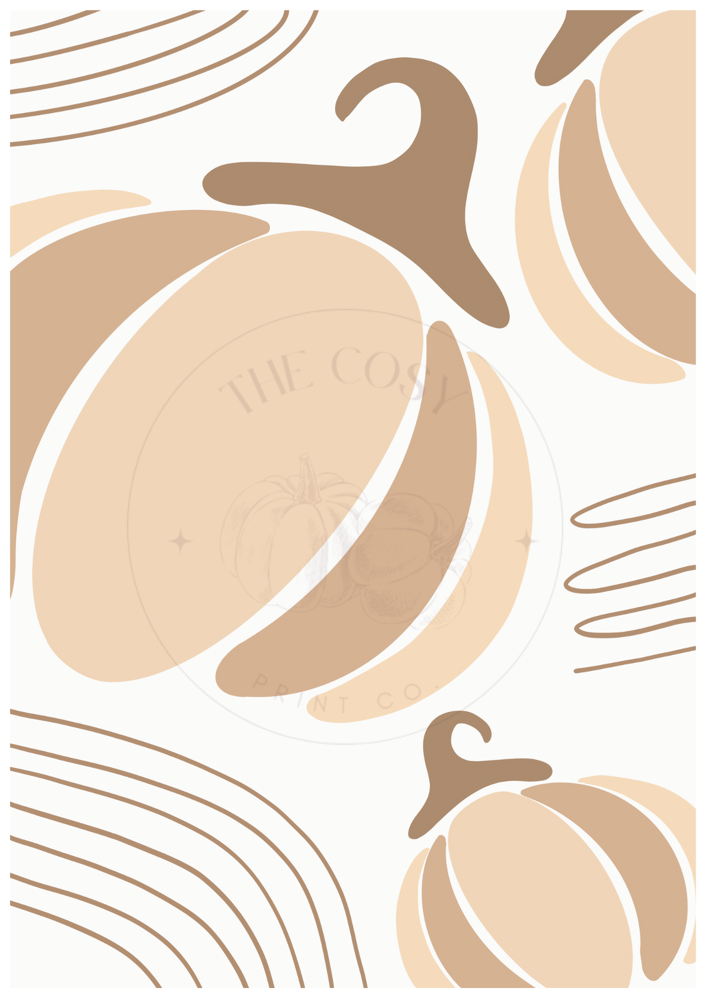 Abstract pumpkin pattern print in whites and creams – minimalist autumn wall art for neutral home décor