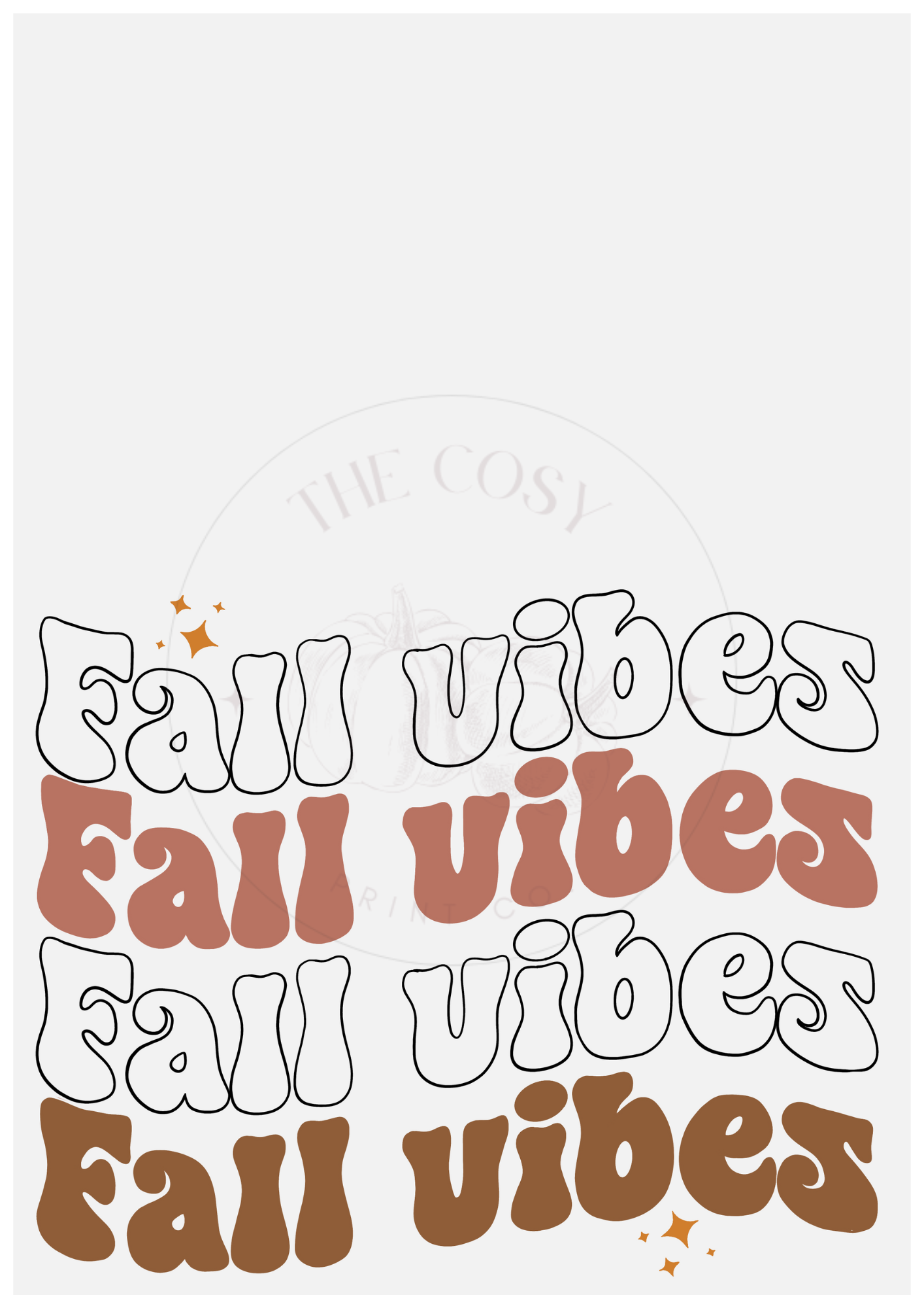 Funky autumn wall art print with the words Fall Vibes in cream, brown, and white tones – seasonal home décor artwork