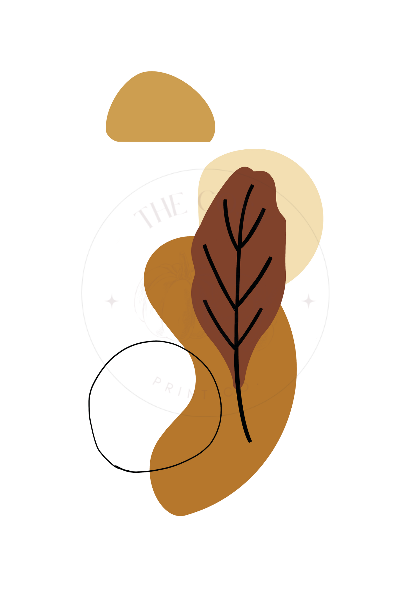 Abstract autumn wall art set featuring a leaf and pumpkin in warm orange and brown tones.