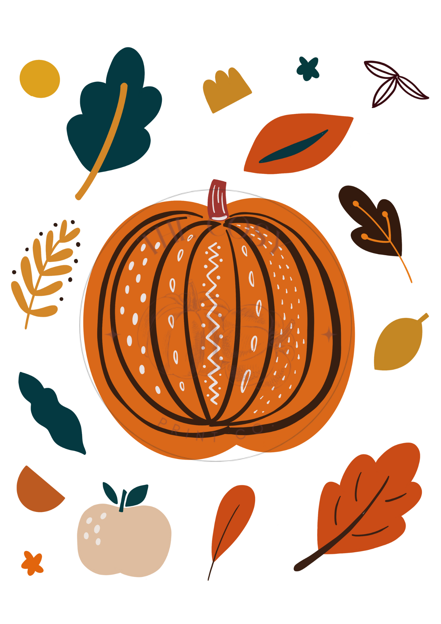 Bold Pumpkin & Leaves Print