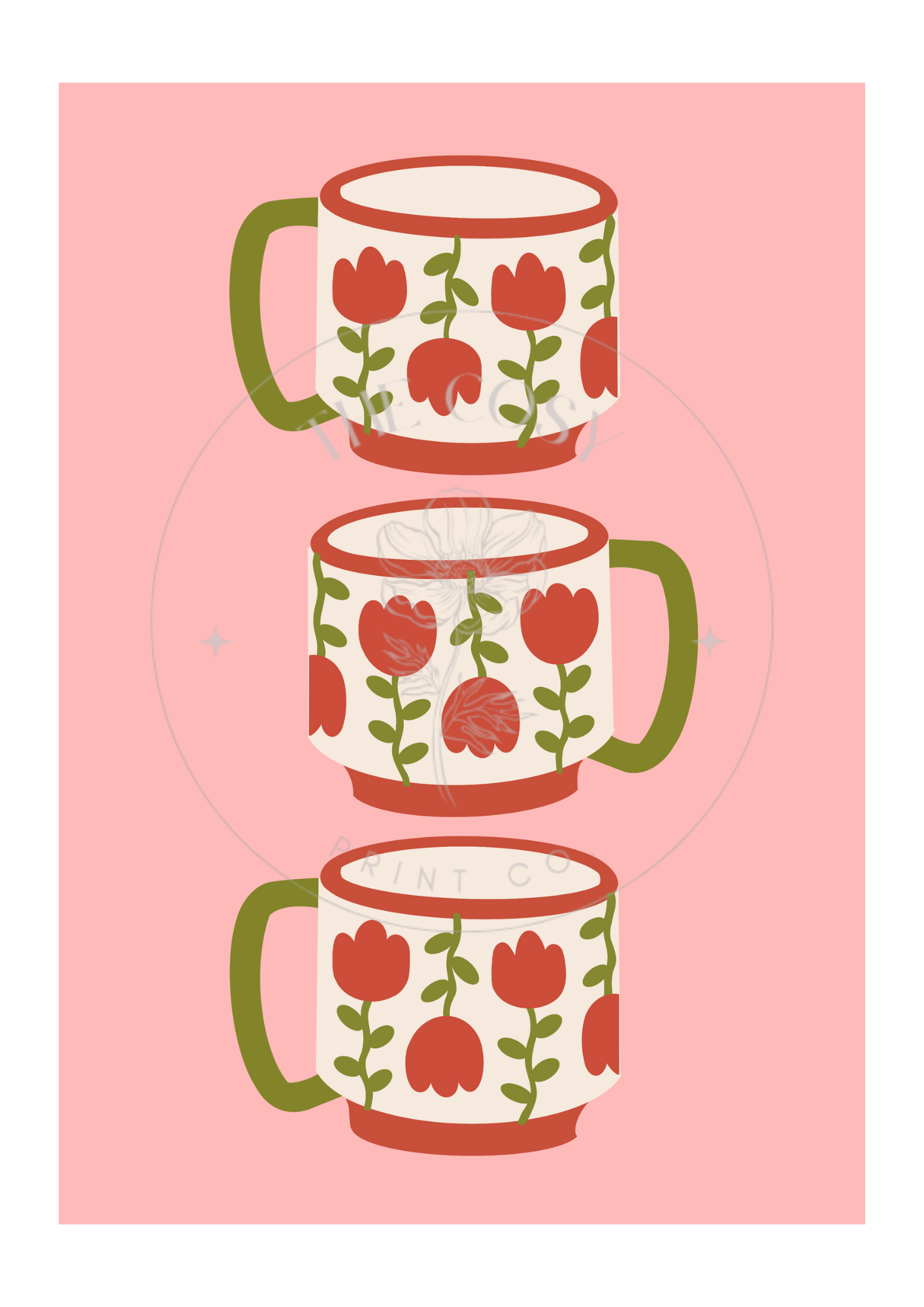 Colourful tea and biscuit print set with hand-drawn Bourbon, Nice biscuit, and tea cup.