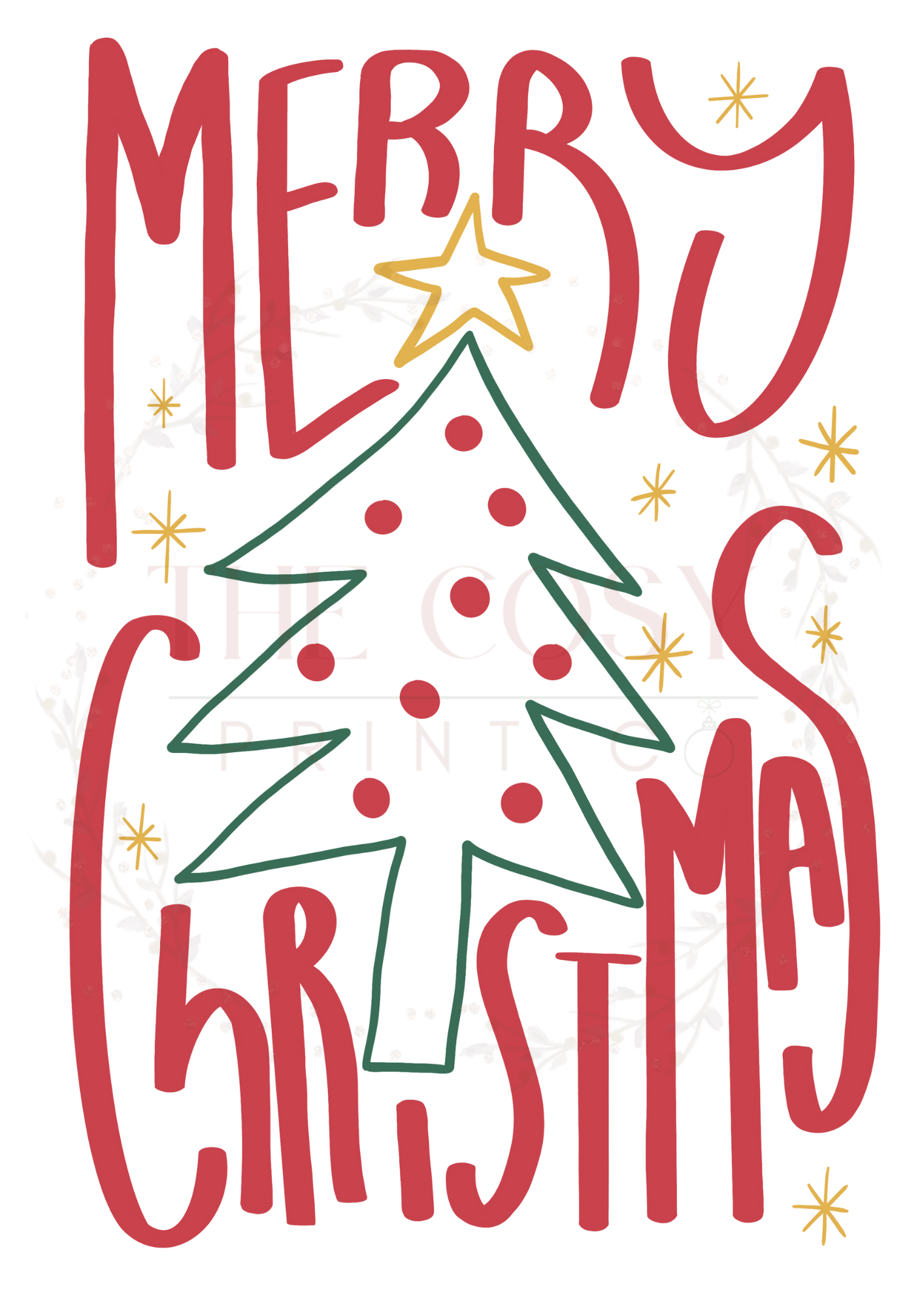 Fun Christmas print with bold hand-drawn text reading “Merry Christmas.”