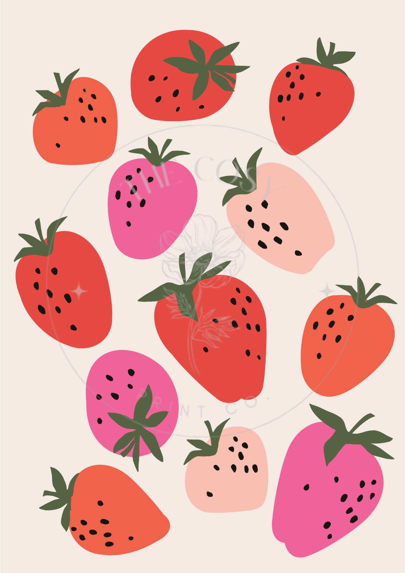 Hand-drawn bold strawberry print in a modern, minimalist style with expressive lines and design.