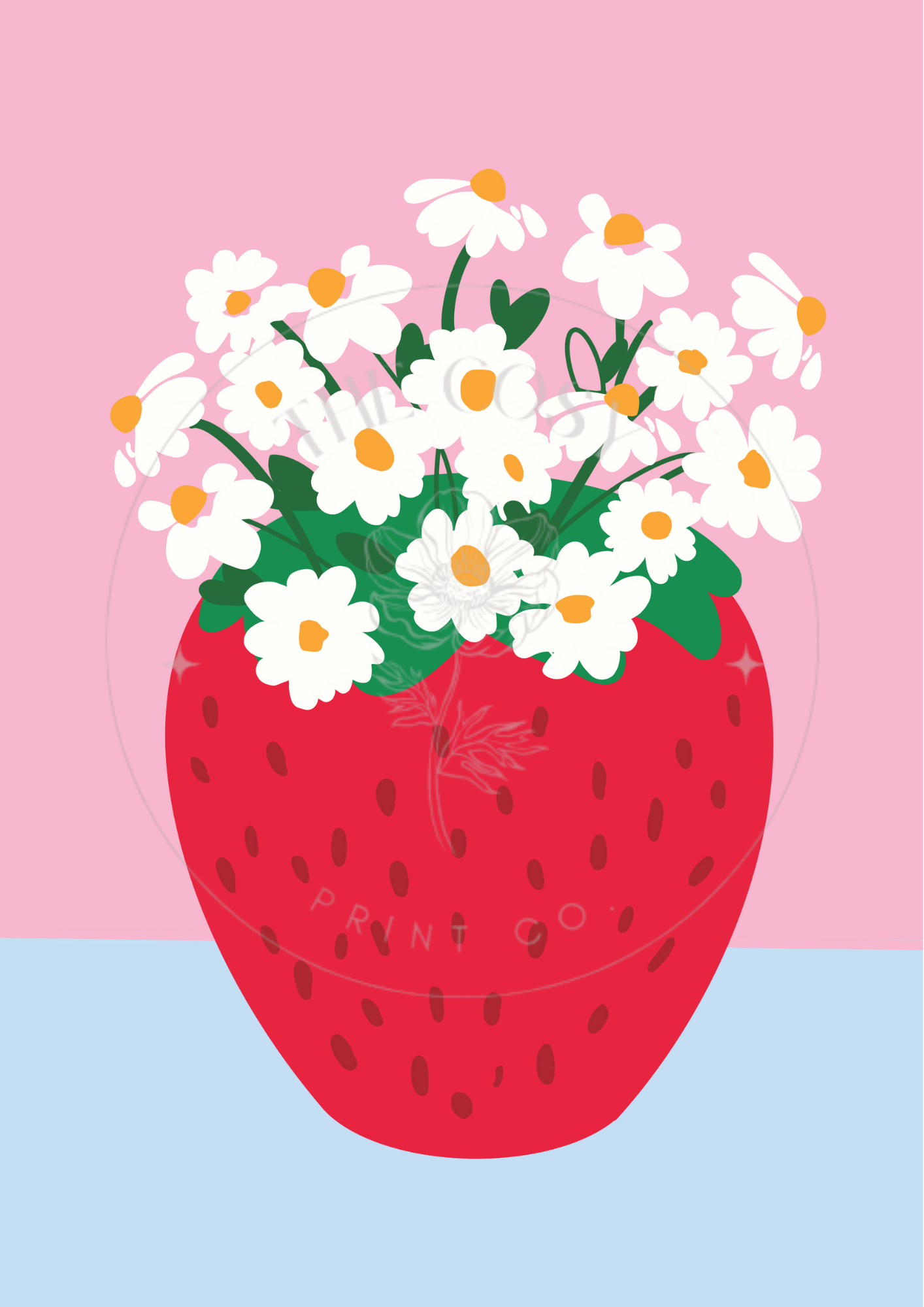 Hand-drawn daisies in a vase print, minimalist style with bold lines and soft floral detail.