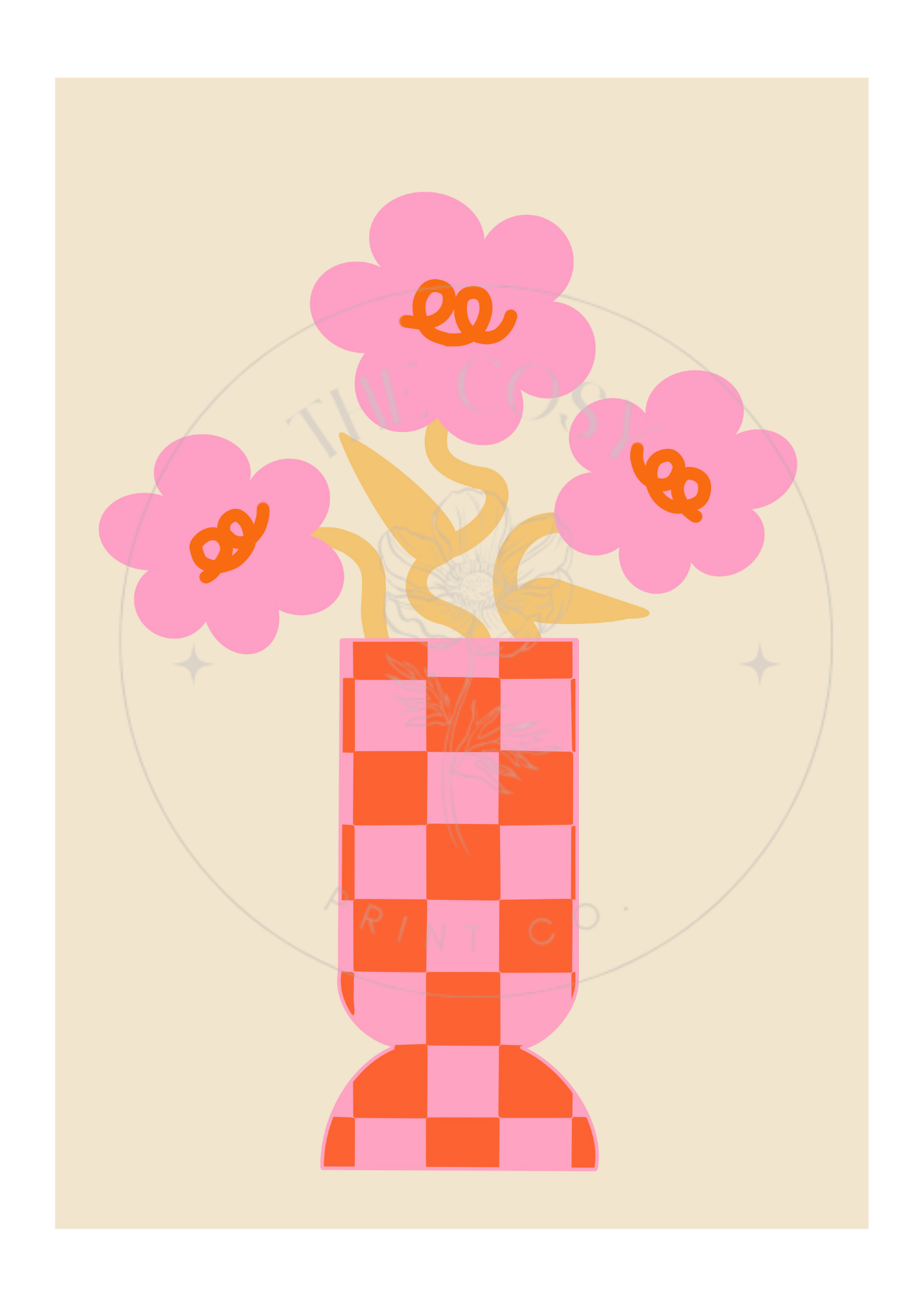 Hand-drawn print of bold flowers in a vase, designed with modern lines and minimalistic floral detail.1