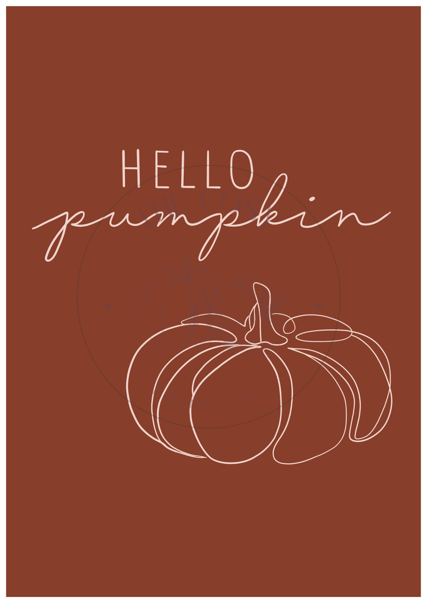 Hello Pumpkin simple line wall art print in warm brown and white – minimalist autumn home décor