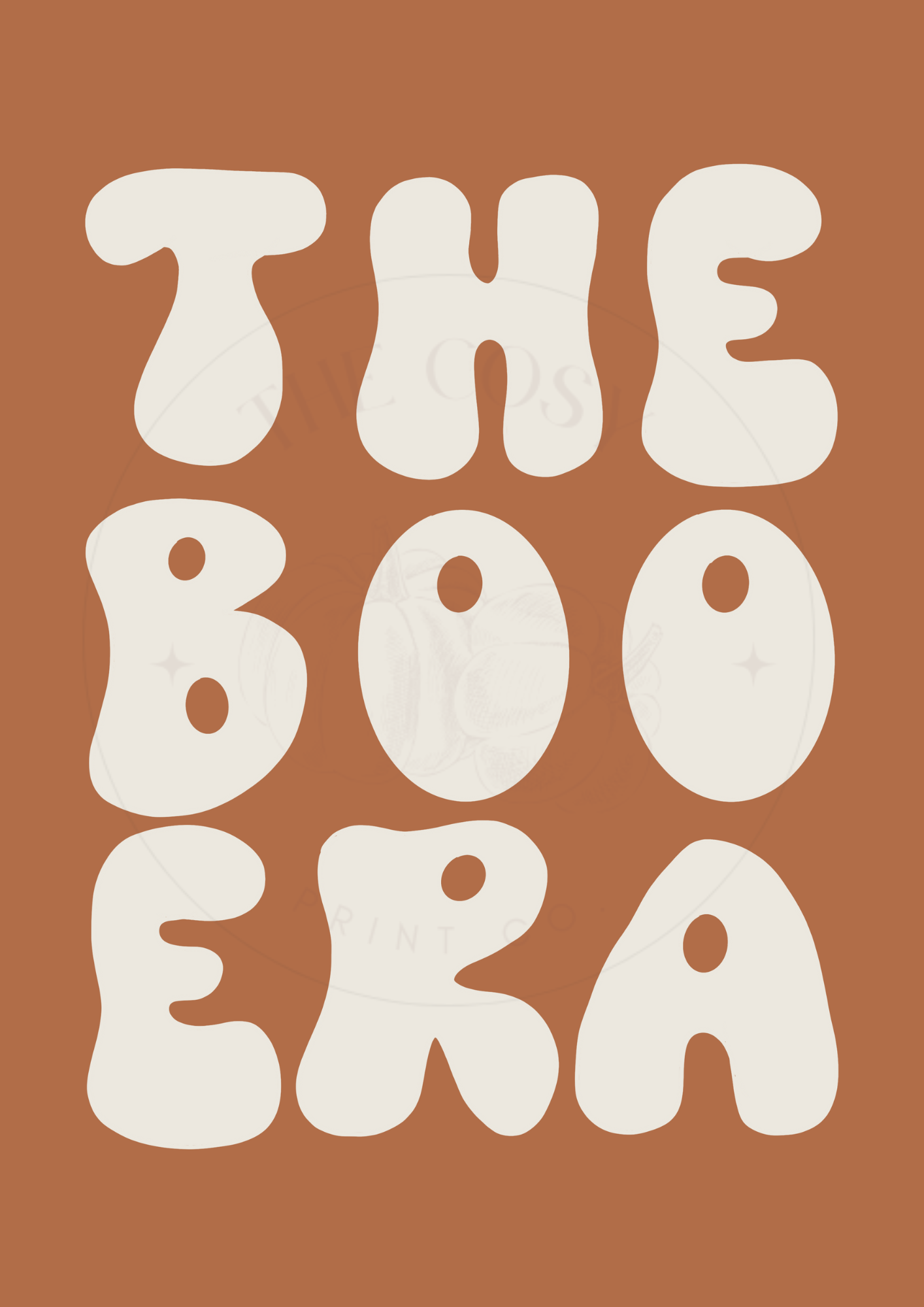 Minimal orange and cream wall art print with bold text reading “The Boo Era” – Halloween decor by The Cosy Print Company, printed on 200gsm Colour-Lock™ paper, available in A4 and A3 sizes.