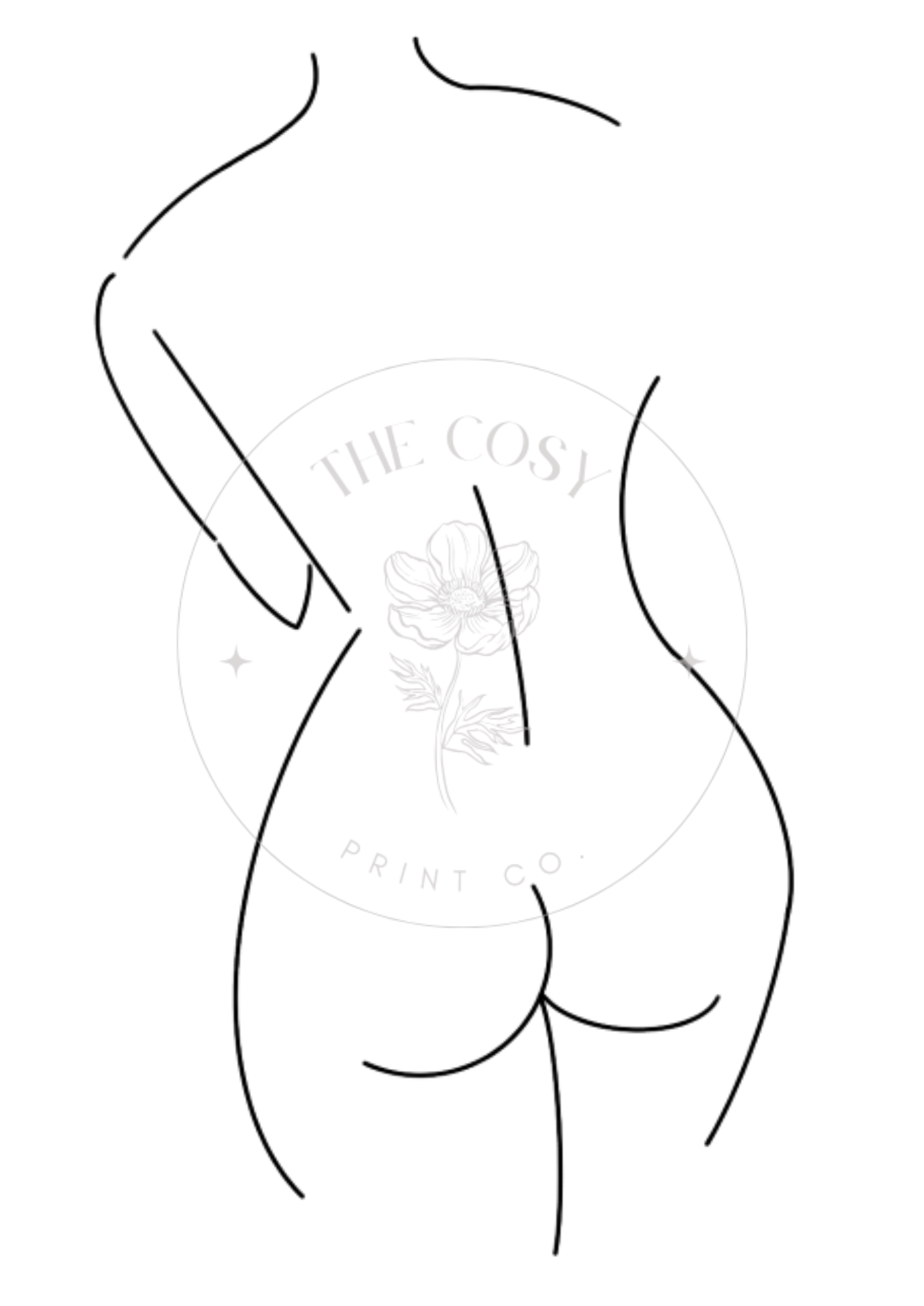 Minimalist line drawing of a woman’s back with the bold ‘Get Naked’ text, perfect for a bathroom or cheeky space