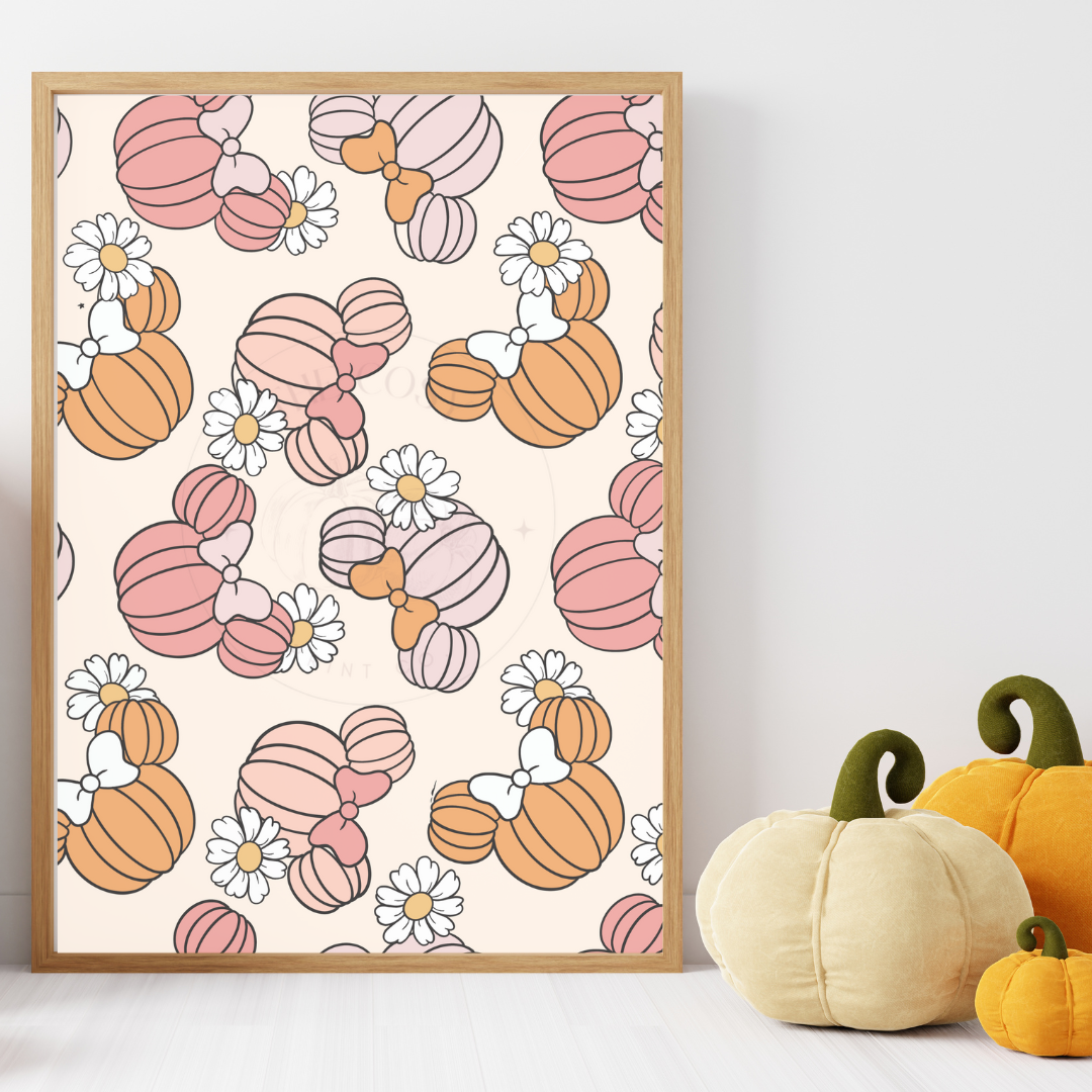 Minnie-inspired mouse pumpkin autumn wall art print – whimsical seasonal home décor safe for sale