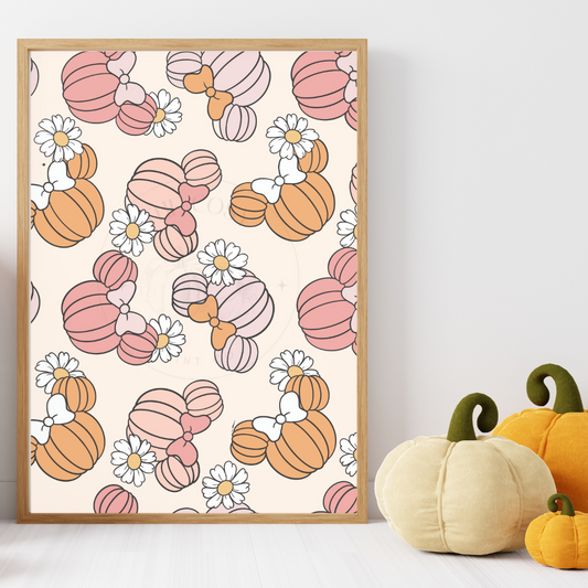 Minnie-inspired mouse pumpkin autumn wall art print – whimsical seasonal home décor safe for sale