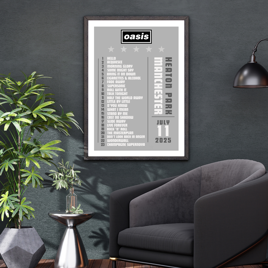 Oasis 2025 Tour Setlist Print