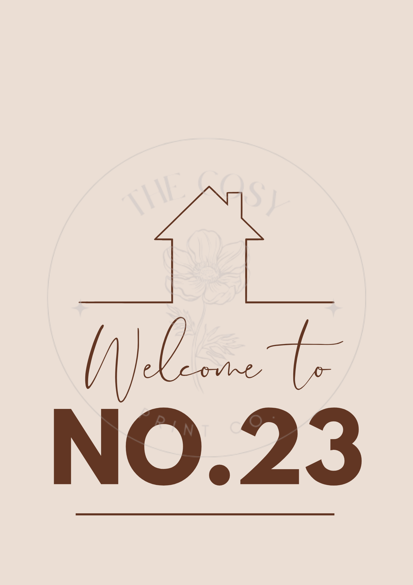 Personalised home print with “Welcome to Number 23” in a custom colour from The Cosy Print Company swatches