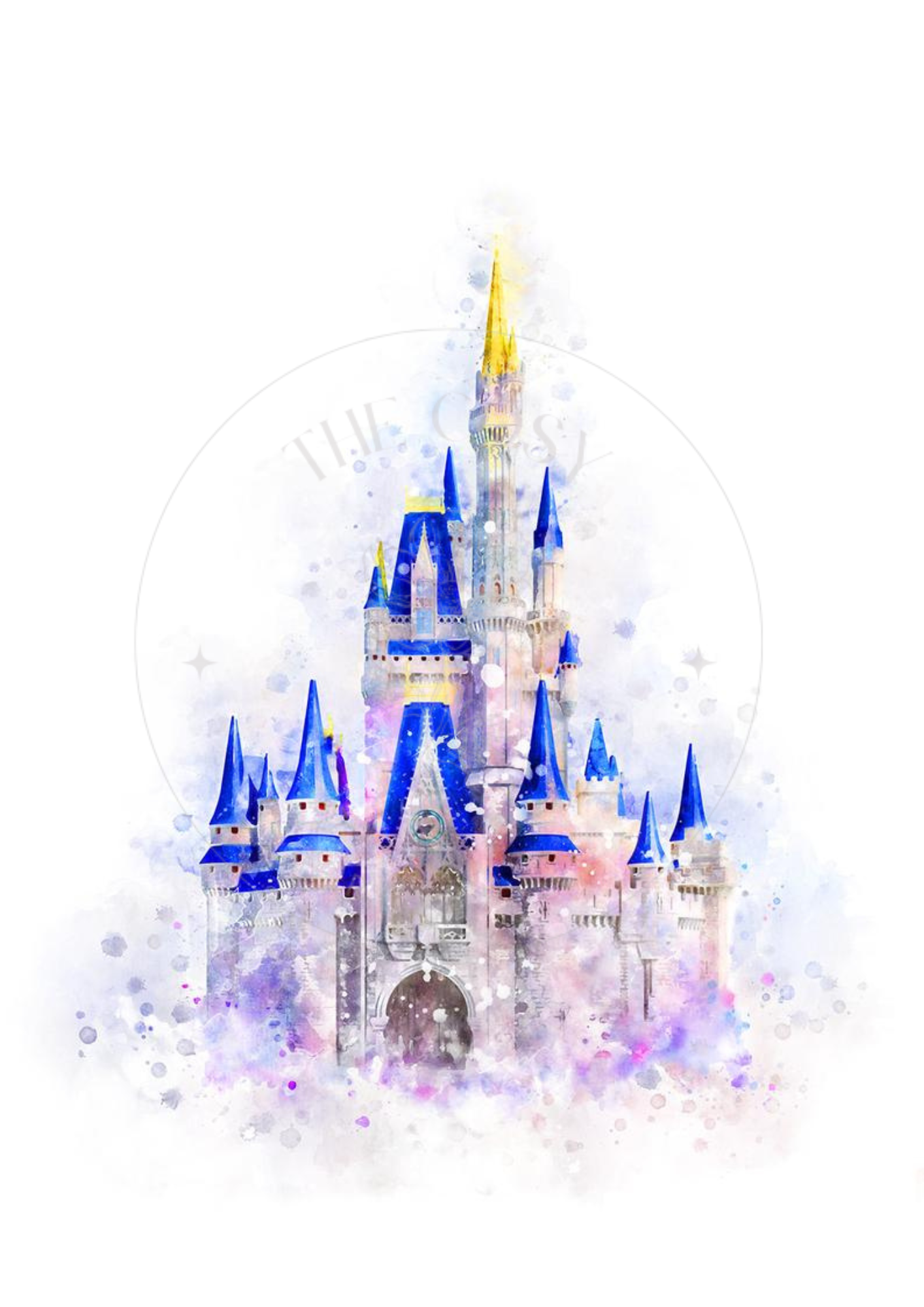 Watercolour effect Cinderella’s Castle print in soft pastel colours