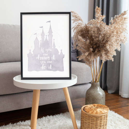 softly illustrated Cinderella Castle print for dreamers and Disney fans