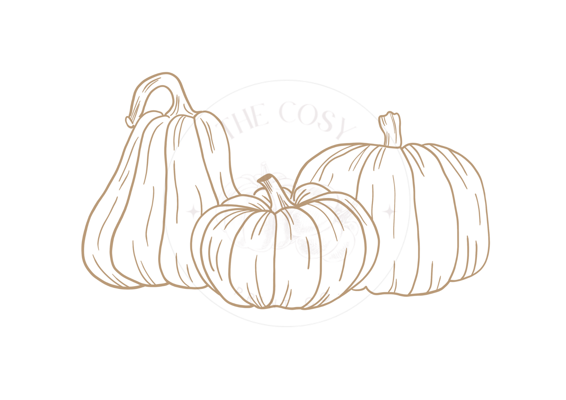 Landscape line drawing of pumpkins autumn wall art print – minimalist seasonal home décor