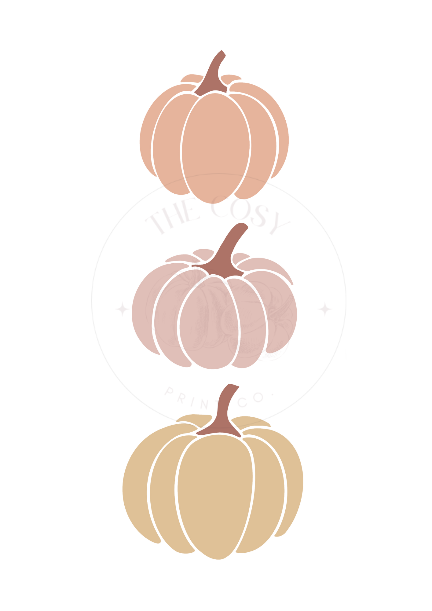 Minimalist three pumpkins print in soft neutral autumn colours – cream, beige, and brown wall art