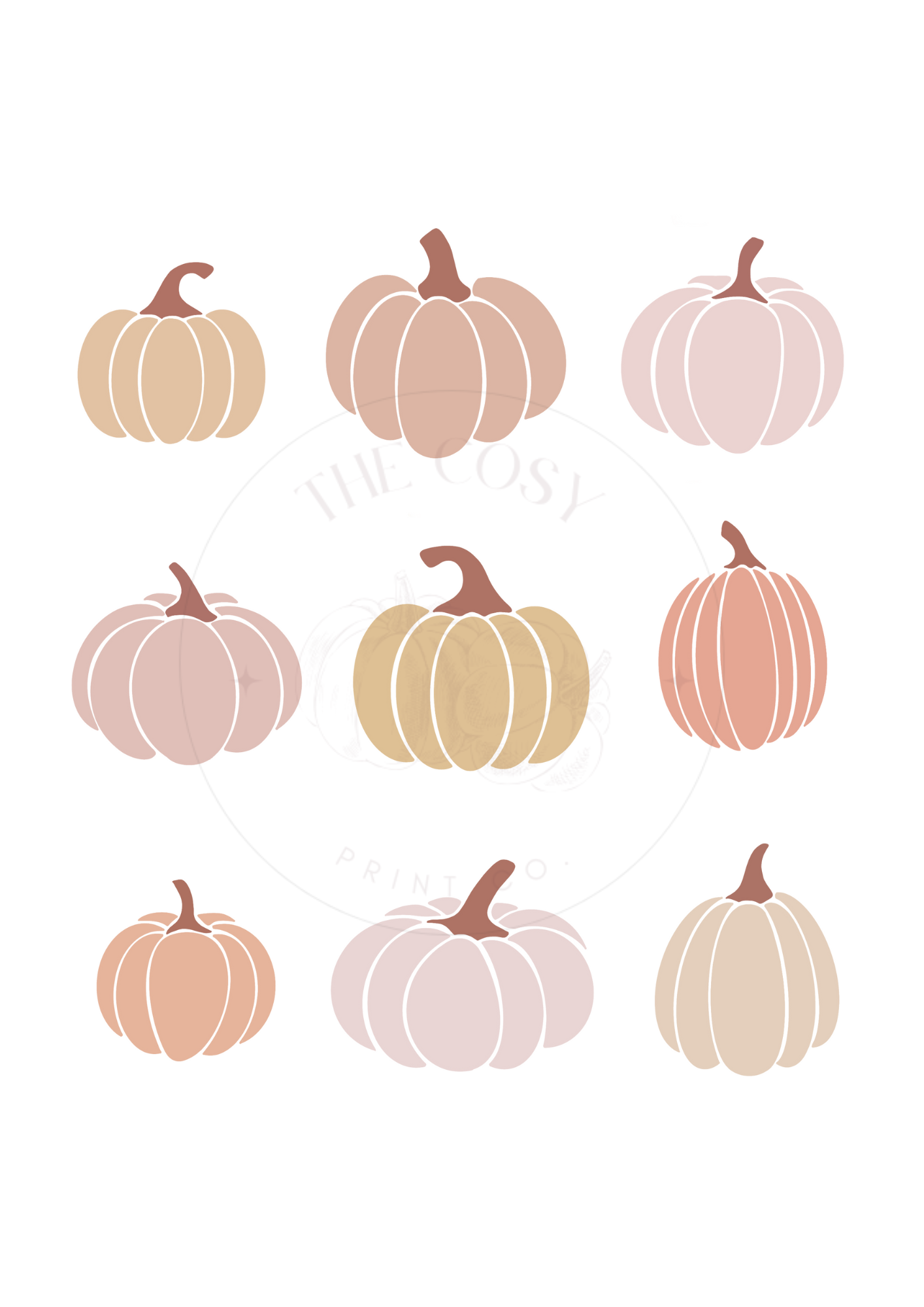 Pumpkin Patch wall art print – hand-drawn neutral pumpkins in soft autumn colours