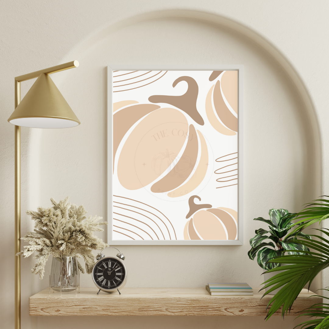 Abstract pumpkin pattern print in whites and creams – minimalist autumn wall art for neutral home décor