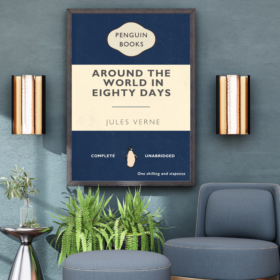 Around the World in Eighty Days print, Jules Verne wall art, classic literature print, adventure novel poster, literary-inspired home décor, book lover gift, travel literature print, A4 & A3 print