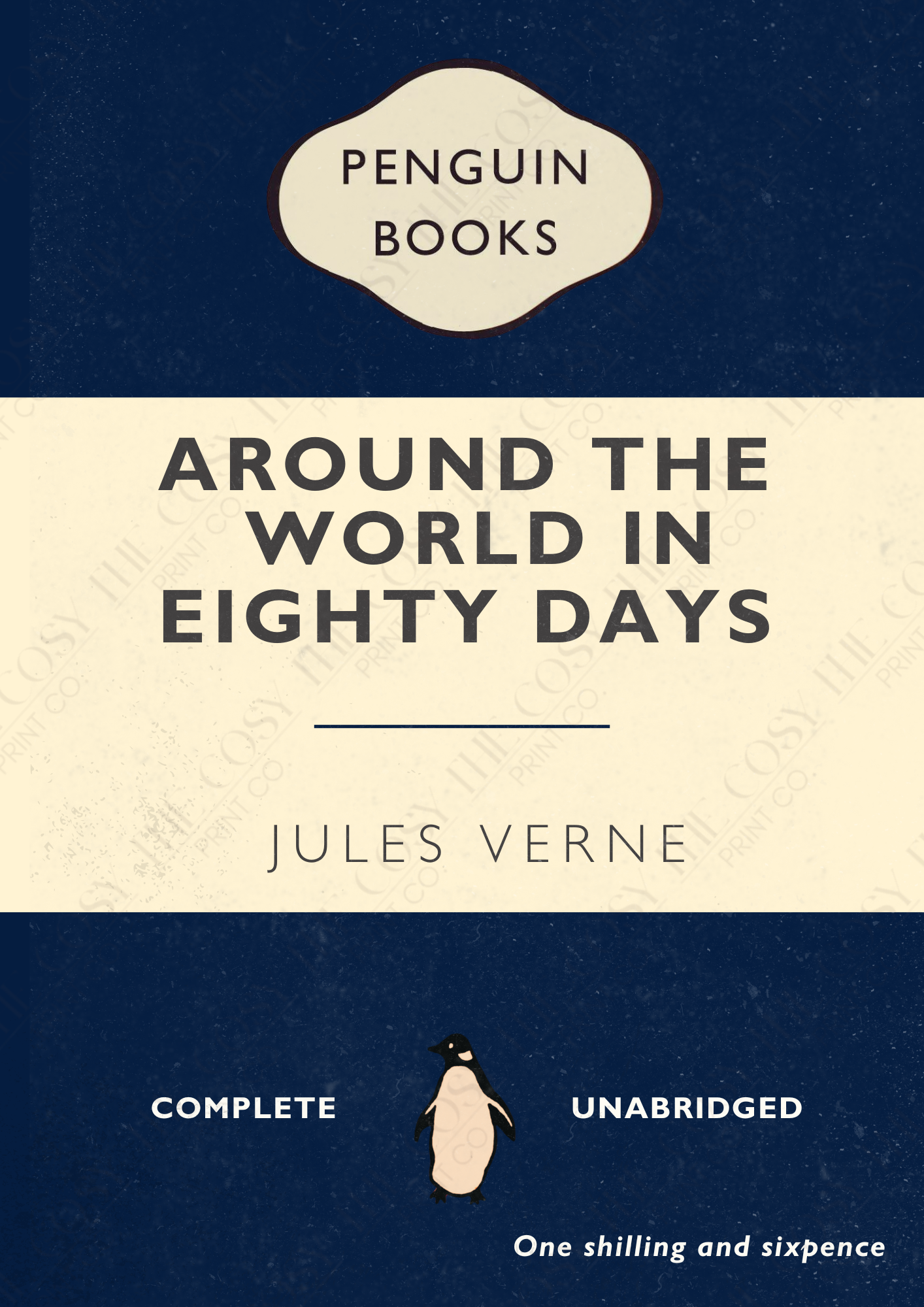 Around the World in Eighty Days print, Jules Verne wall art, classic literature print, adventure novel poster, literary-inspired home décor, book lover gift, travel literature print, A4 & A3 print