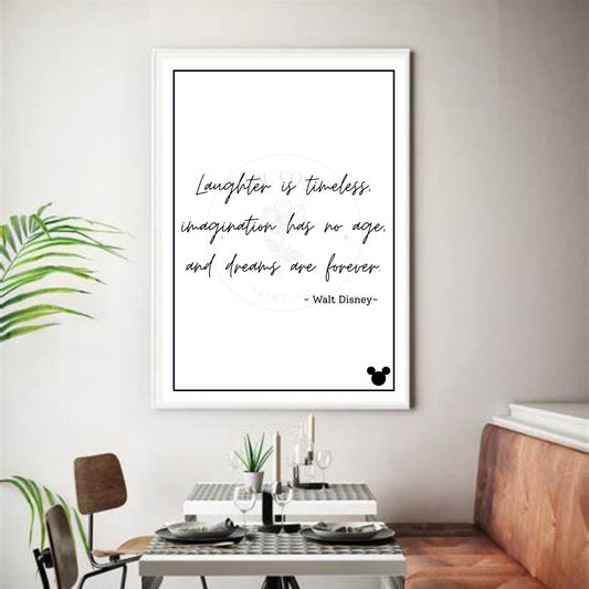 Black and white Walt Disney quote print with Mickey Mouse detail