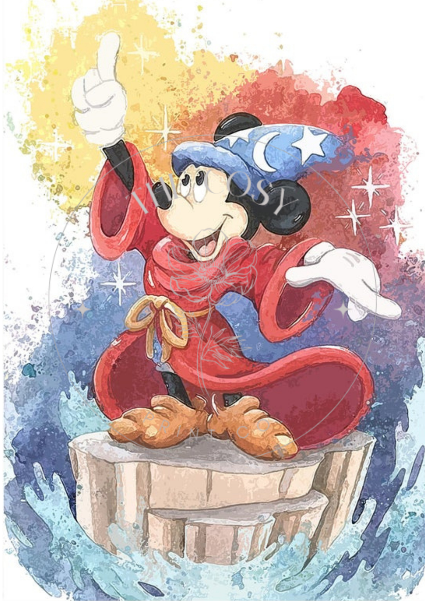 Disney-inspired print featuring Mickey Mouse as the Sorcerer’s Apprentice