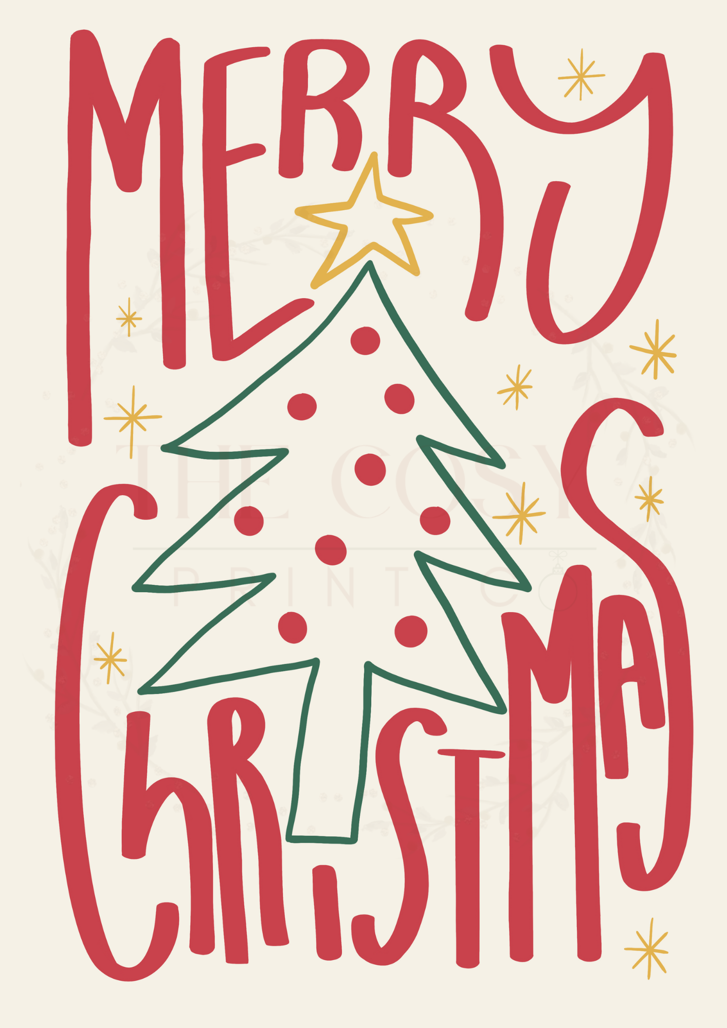Fun Christmas print with bold hand-drawn text reading “Merry Christmas.”