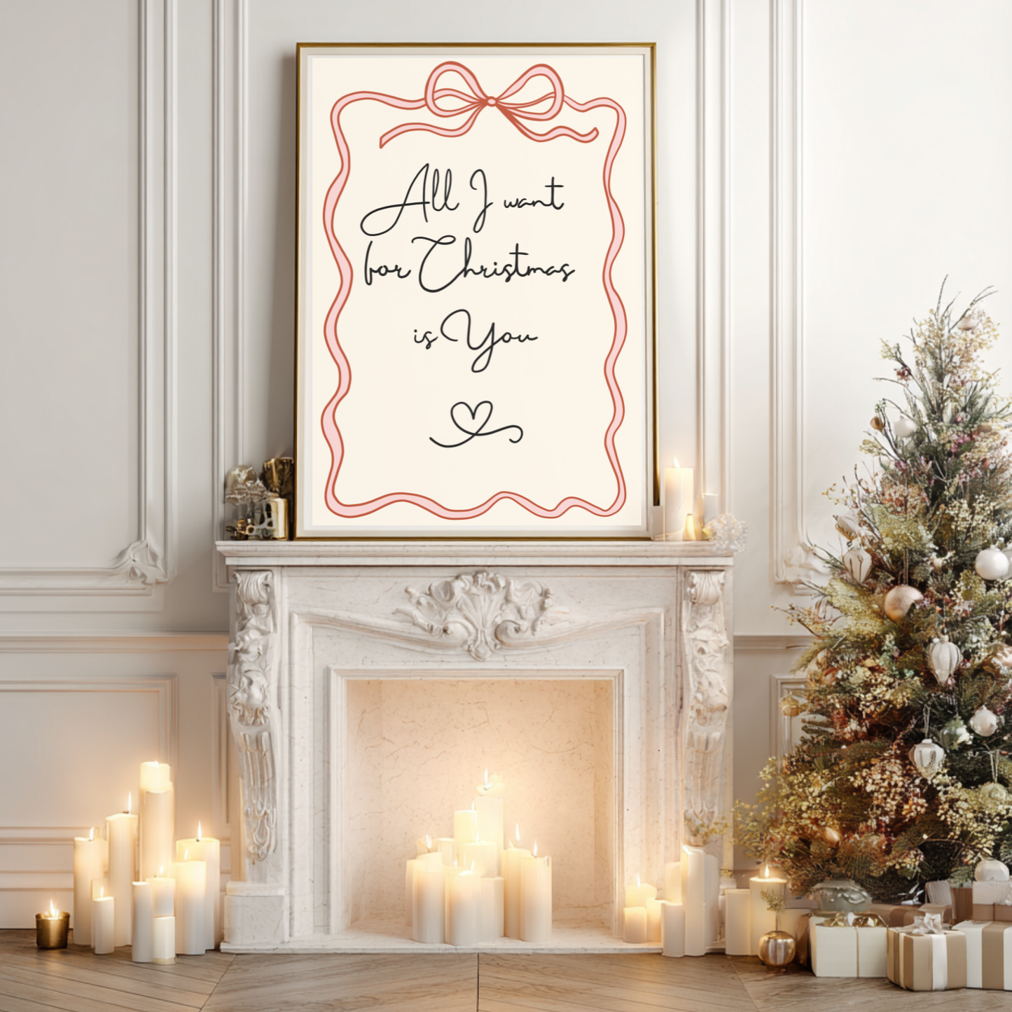 Hand-drawn All I Want for Christmas Is You print in soft cream and pink tones on ColourLok paper.
