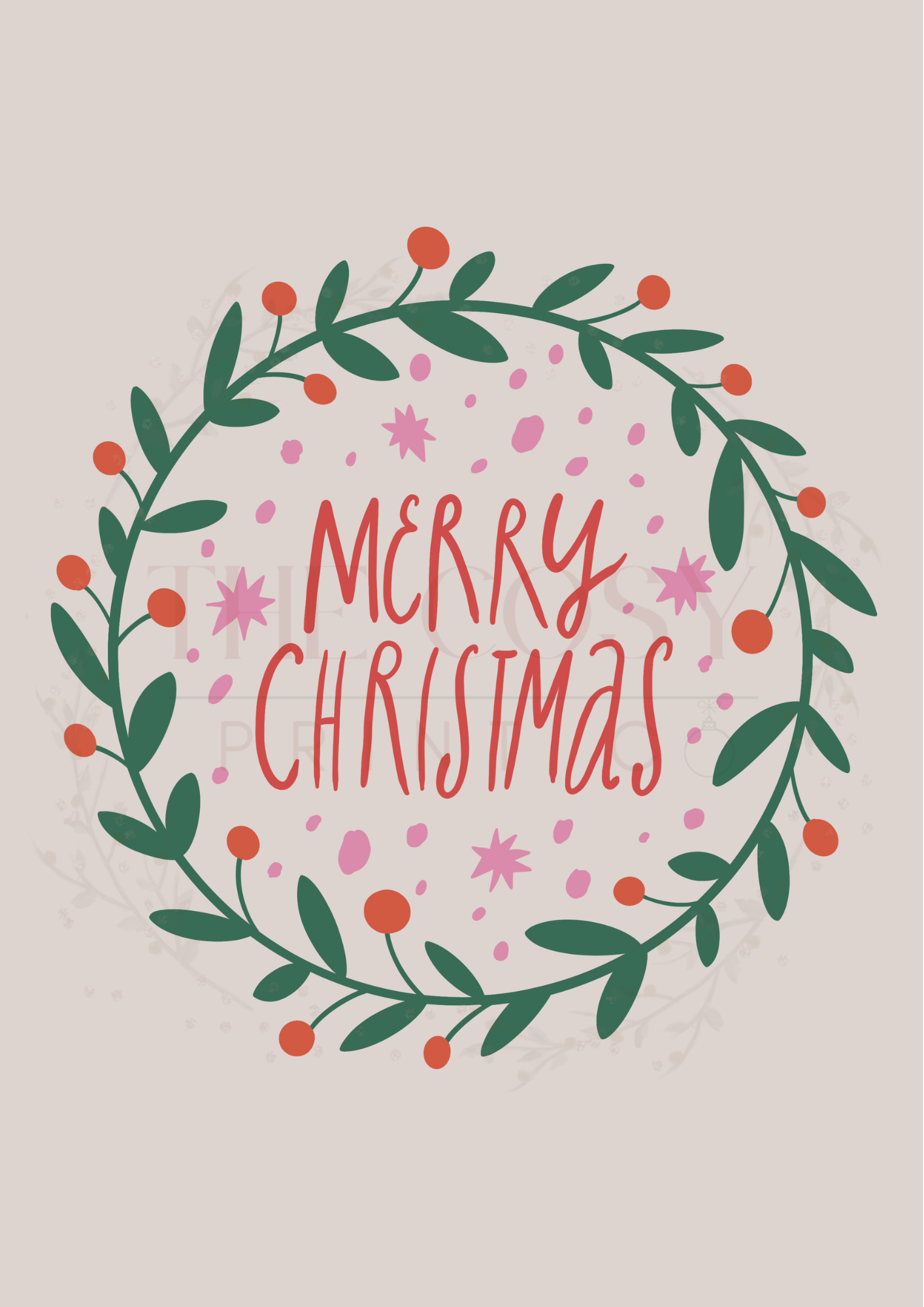 Hand-drawn Christmas wreath print with the text “Merry Christmas” in the centre.