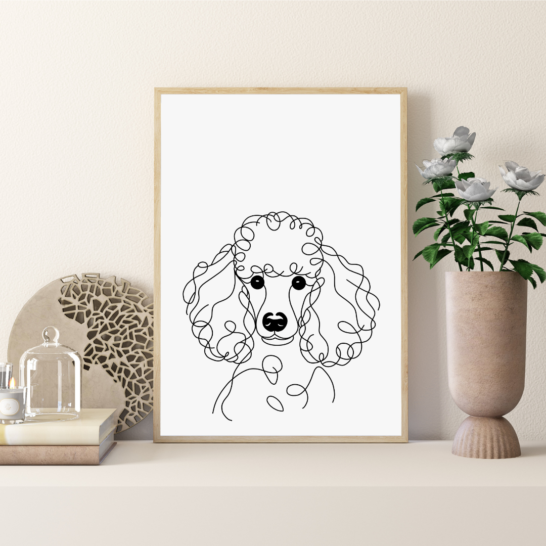 Hand-drawn poodle portrait illustration on premium 220gsm Colour Lok™ card stock, showcasing a fluffy poodle with soft detailing and warm expression.