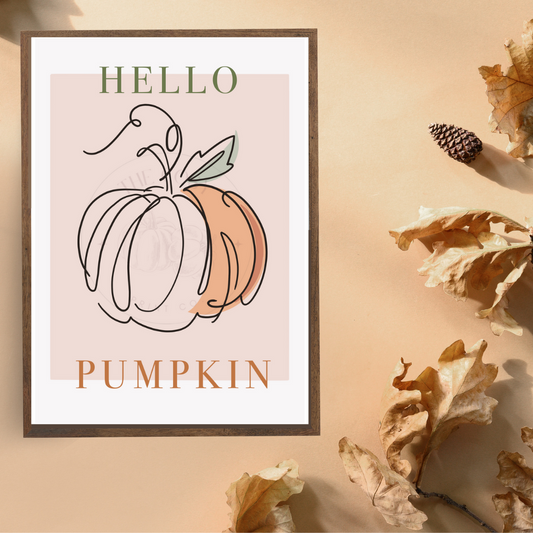 Hello Pumpkin abstract wall art with clean lines – modern autumn print for seasonal home décor