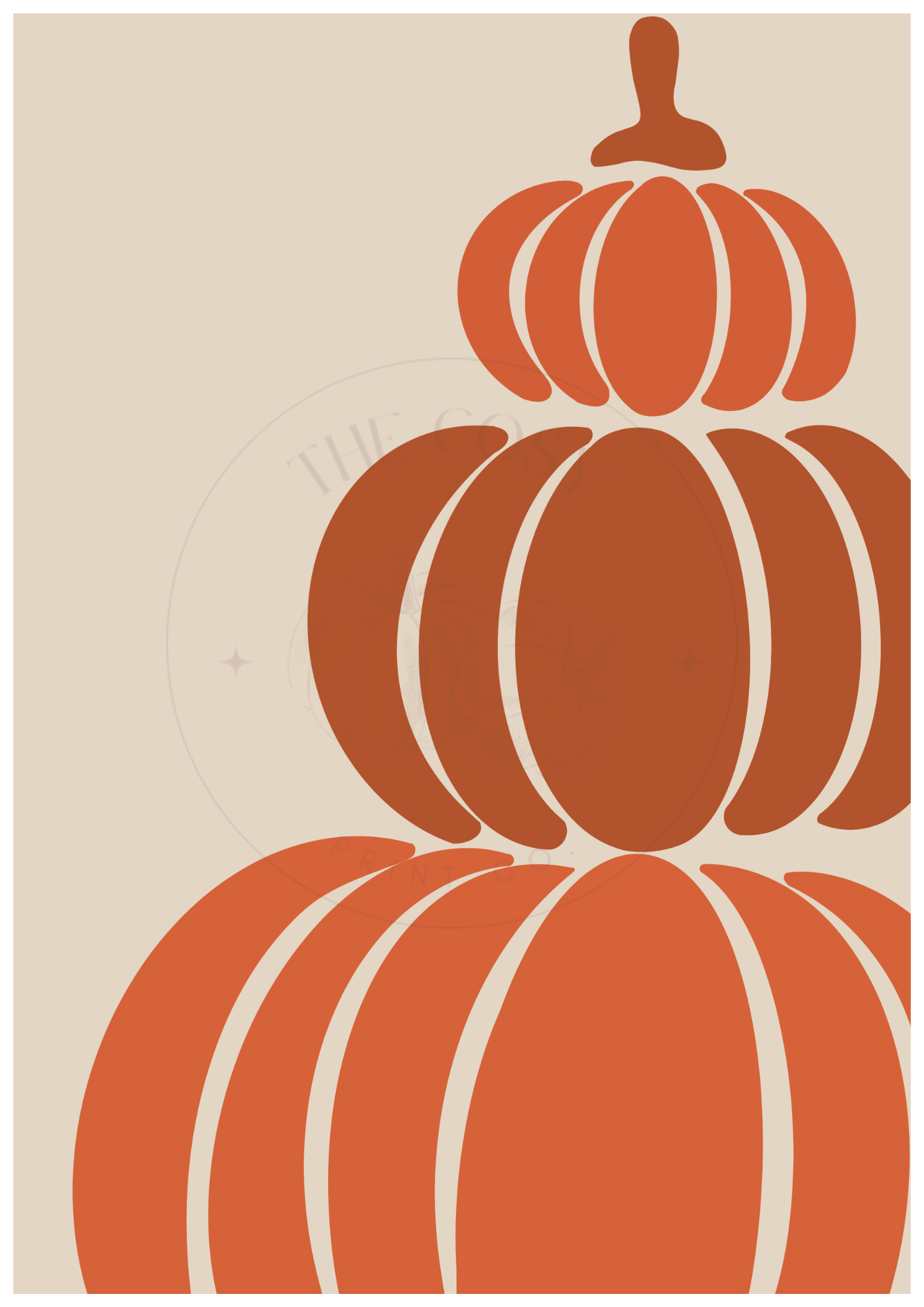 Large pumpkin wall art print in greige and orange – bold autumn home décor artwork