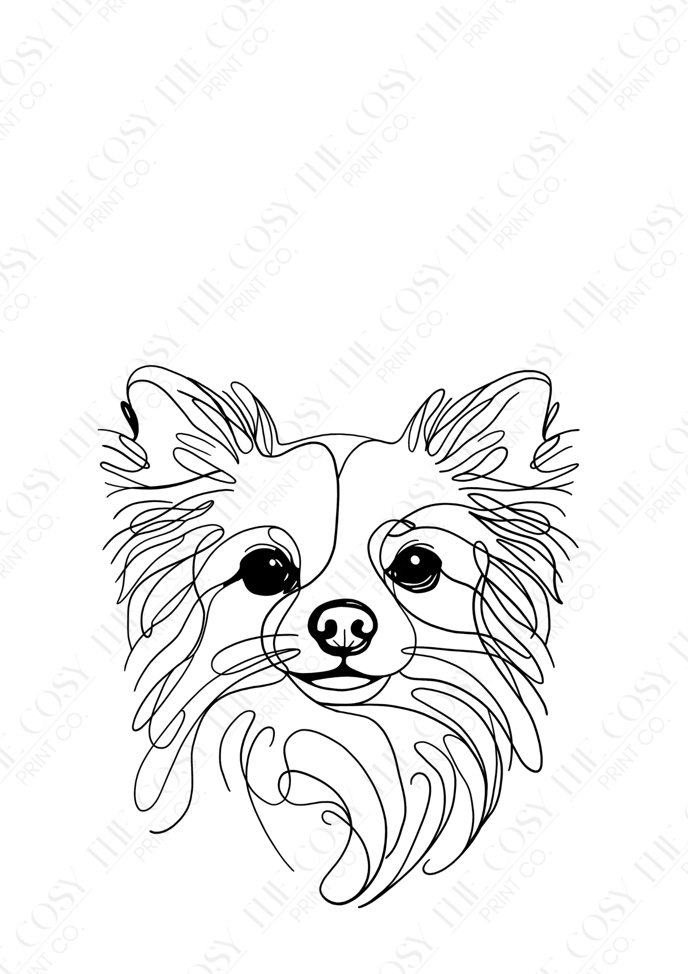 Minimal black line art illustration of a Chihuahua, with space underneath for a personalised dog name.