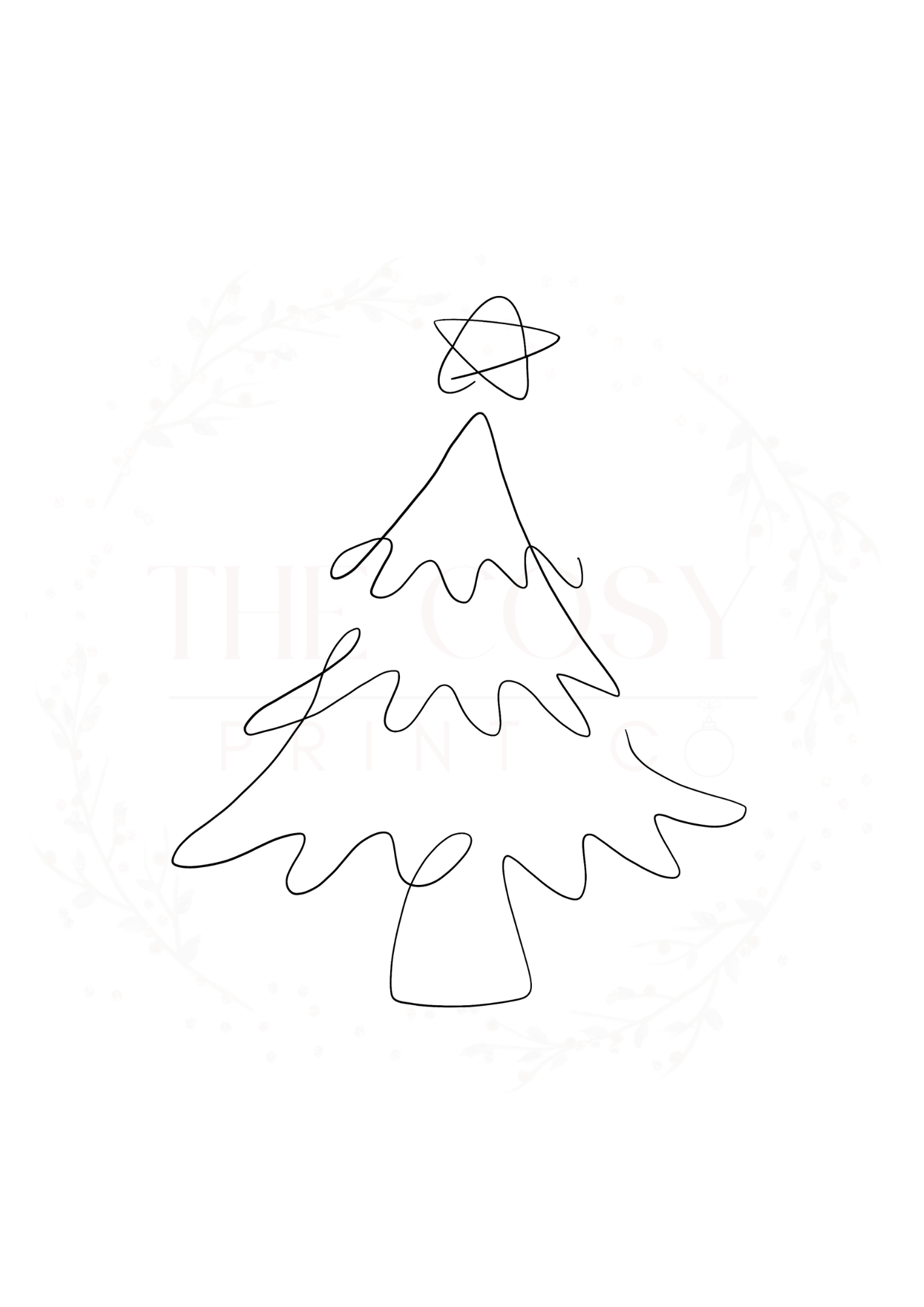 Minimalist hand-drawn line Christmas tree print on a white or cream background.