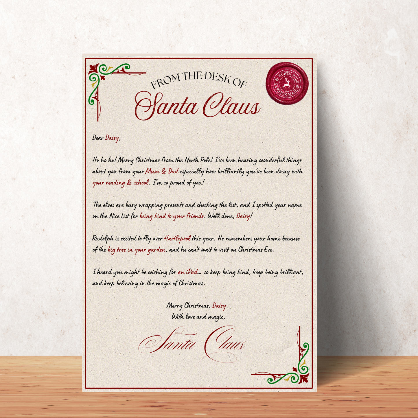 Personalised North Pole letter for children – Santa Christmas kit