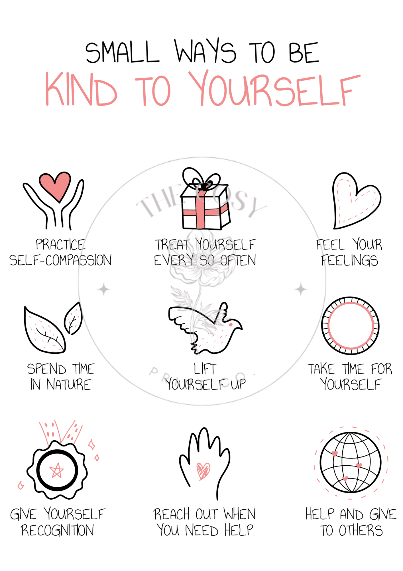 small-ways-to-be-kind-to-yourself-hand-drawn-wellness-print