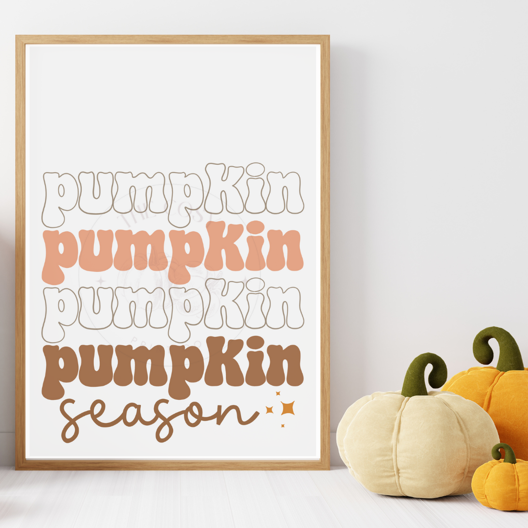 funky Pumpkin Season autumn wall art in creams, browns, and orange – cosy seasonal home décor print