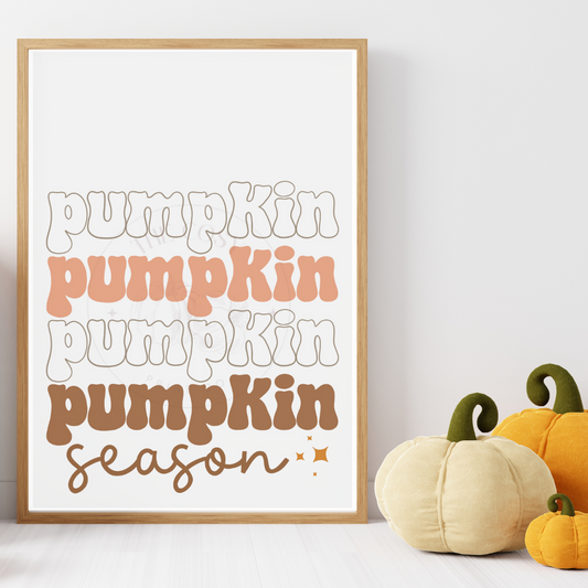 funky Pumpkin Season autumn wall art in creams, browns, and orange – cosy seasonal home décor print