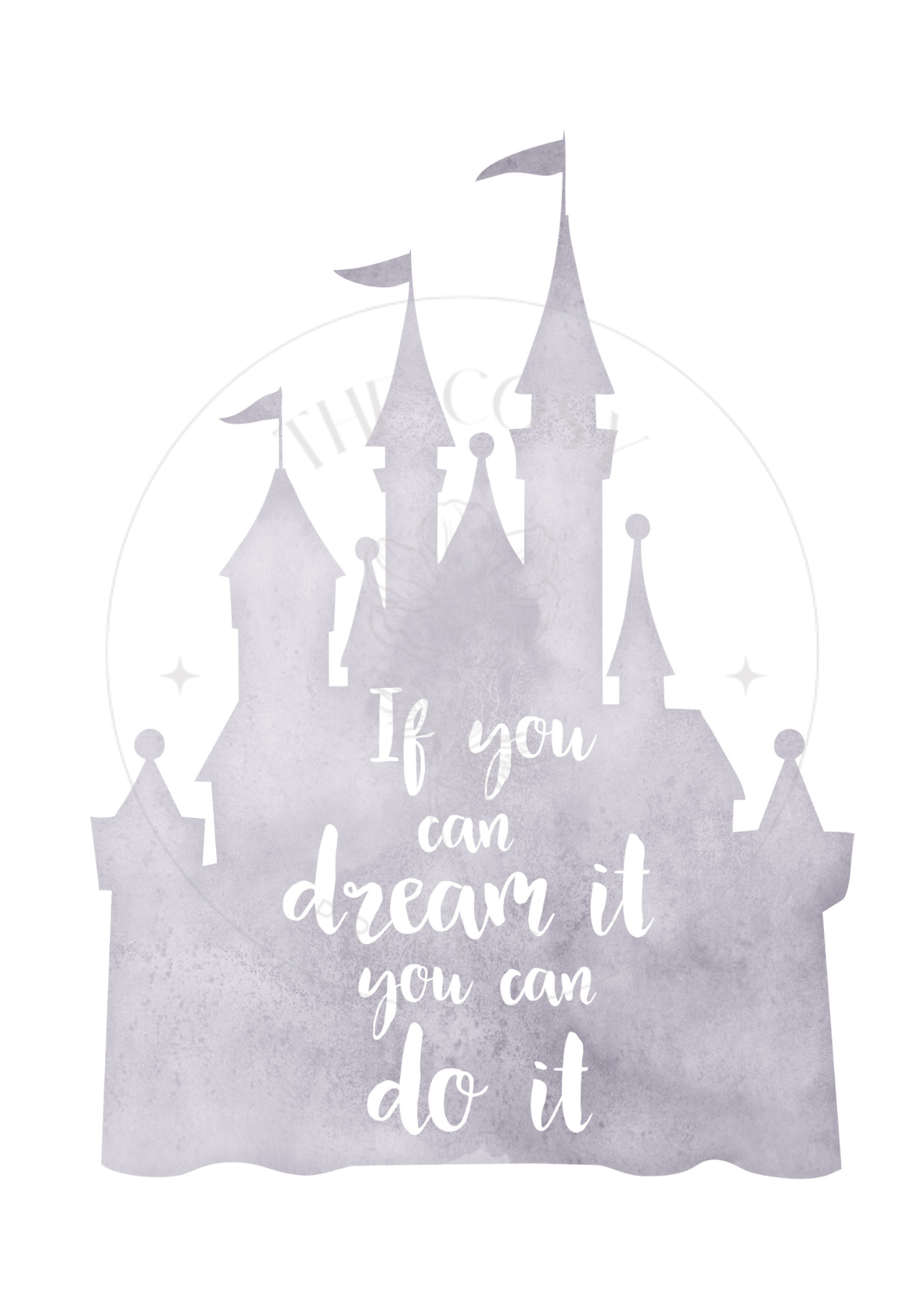 softly illustrated Cinderella Castle print for dreamers and Disney fans