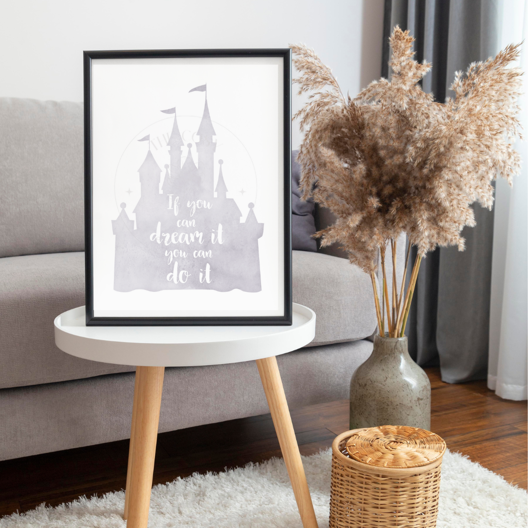 softly illustrated Cinderella Castle print for dreamers and Disney fans